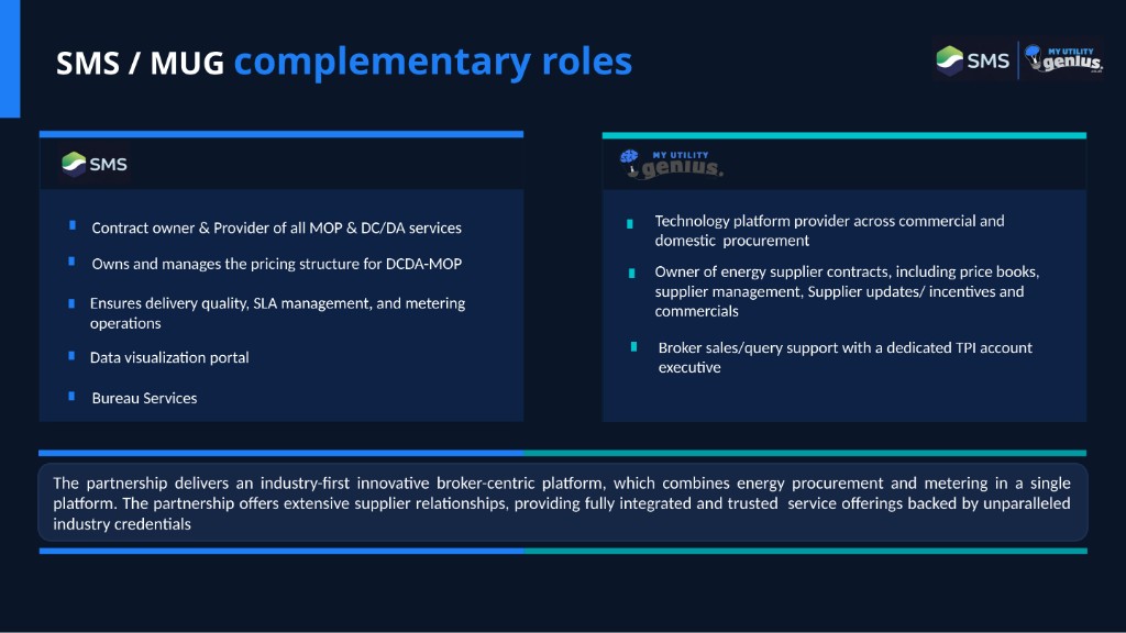 SMS and MyUtilityGenius complementary roles in the broker portal partnership